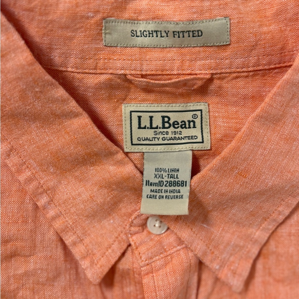 LL Bean 100% Linen Button Shirt Long Sleeve Orange Slightly Fitted Men XXL-Tall - Picture 2 of 9